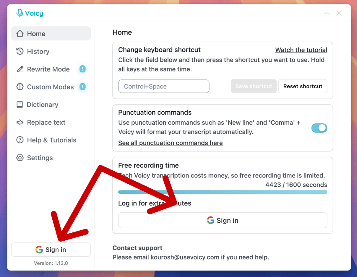 Voicy sign-in buttons highlighted in the desktop app