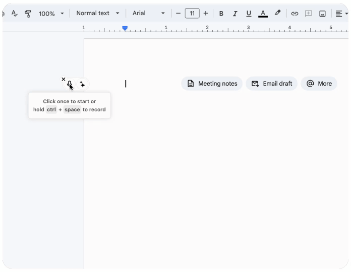 Voicy being used to write a document in Google Docs