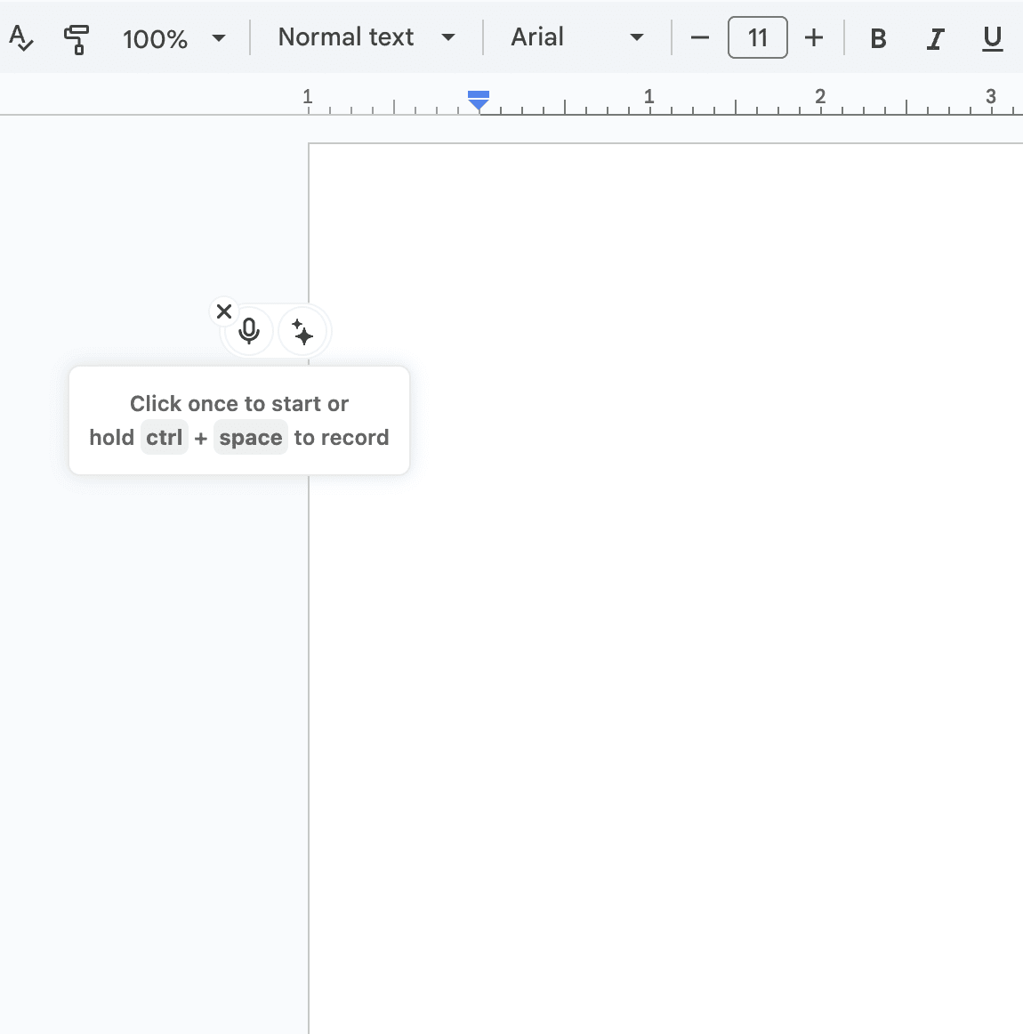 Voicy voice typing controls beside a Google Docs document