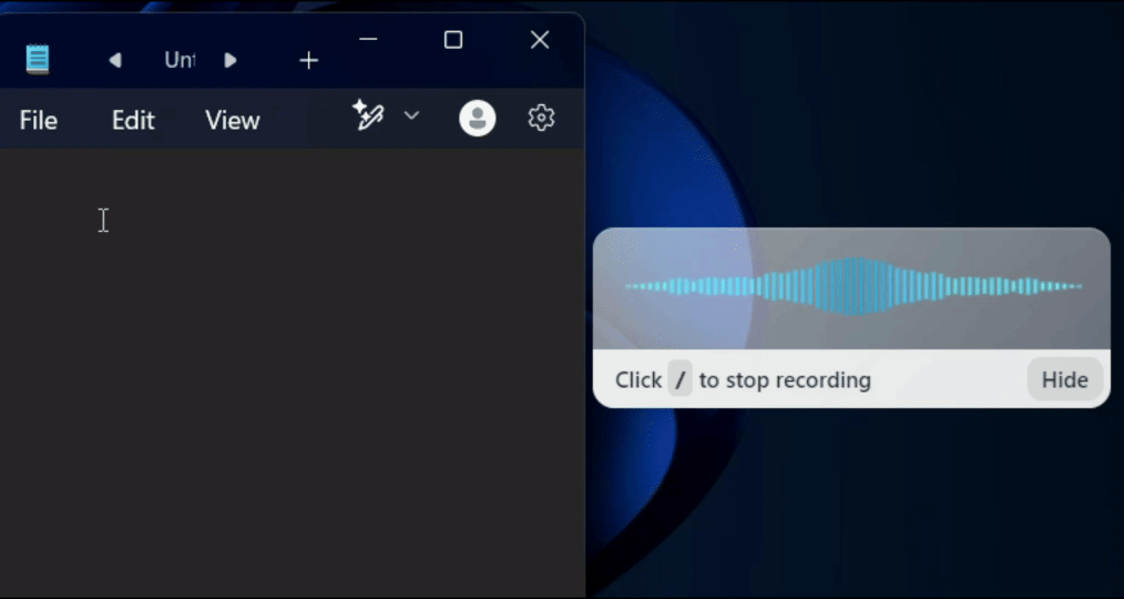 A gif showing how Voicy's speech to text functionality works on a Windows computer