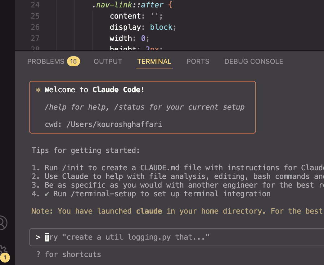 Claude Code open in a terminal